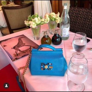 Small iguana print calfskin Sicily bag with crystal DG